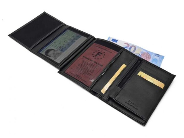 La Guêpe - Petite Maroquinerie - Portefeuille "Luxe" en cuir noir - 13 cm - PM-028-01