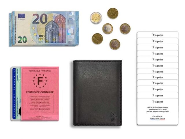 La Guêpe - Petite Maroquinerie - Portefeuille "Luxe" en cuir noir - 13 cm - PM-028-01