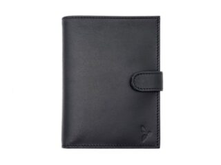 La Guêpe - Portefeuille “Luxe” en cuir noir – 15 cm, 3 volets avec patte – PM-009-01