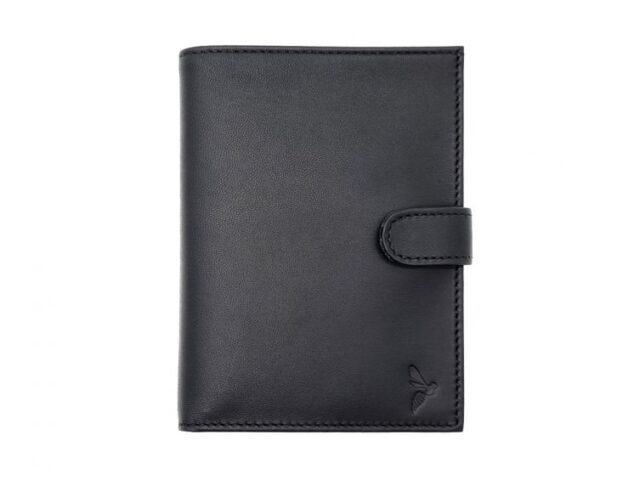 La Guêpe - Portefeuille “Luxe” en cuir noir – 15 cm, 3 volets avec patte – PM-009-01