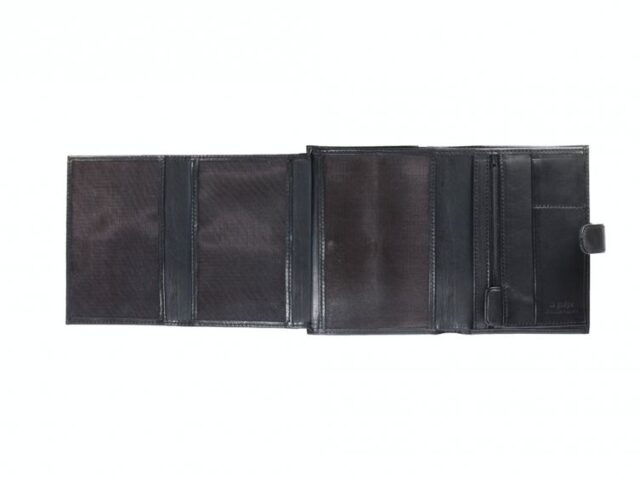 La Guêpe - Petite Maroquinerie - Portefeuille "Luxe" en cuir noir avec patte - 15 cm 4 volets - PM-020-01