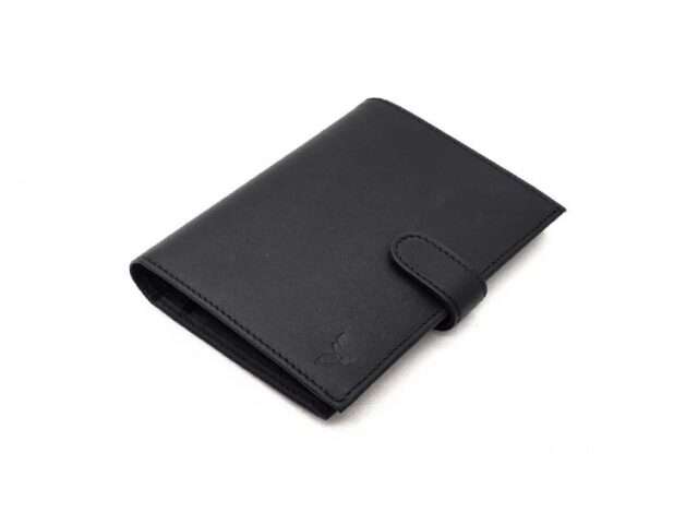 La Guêpe - Petite Maroquinerie - Portefeuille "Luxe" en cuir noir avec patte - 15 cm 4 volets - PM-020-01