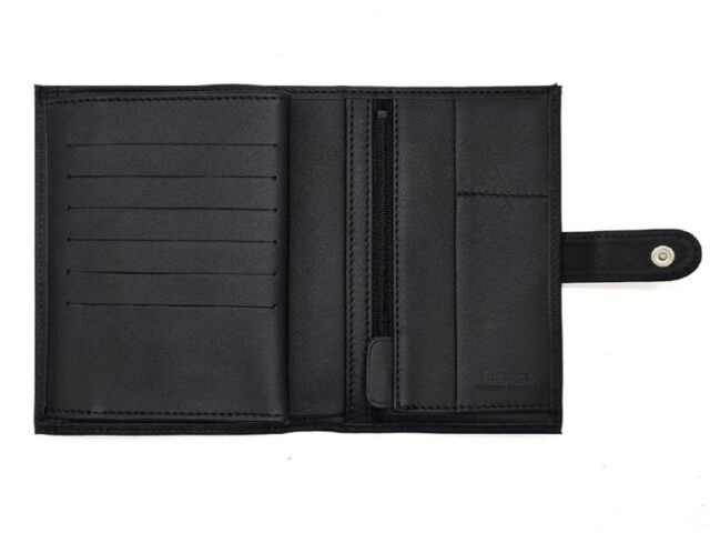 La Guêpe - Petite Maroquinerie - Portefeuille "Luxe" en cuir noir avec patte - 15 cm 4 volets - PM-020-01