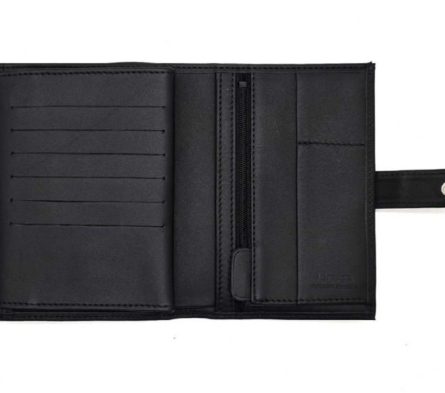 La Guêpe - Petite Maroquinerie - Portefeuille "Luxe" en cuir noir avec patte - 15 cm 4 volets - PM-020-01