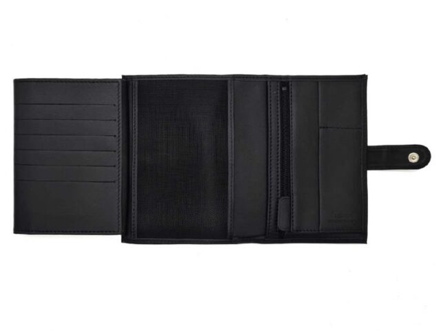 La Guêpe - Petite Maroquinerie - Portefeuille "Luxe" en cuir noir avec patte - 15 cm 4 volets - PM-020-01