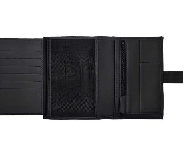 La Guêpe - Petite Maroquinerie - Portefeuille "Luxe" en cuir noir avec patte - 15 cm 4 volets - PM-020-01