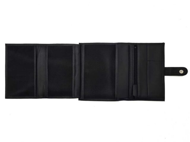 La Guêpe - Petite Maroquinerie - Portefeuille "Luxe" en cuir noir avec patte - 15 cm 4 volets - PM-020-01