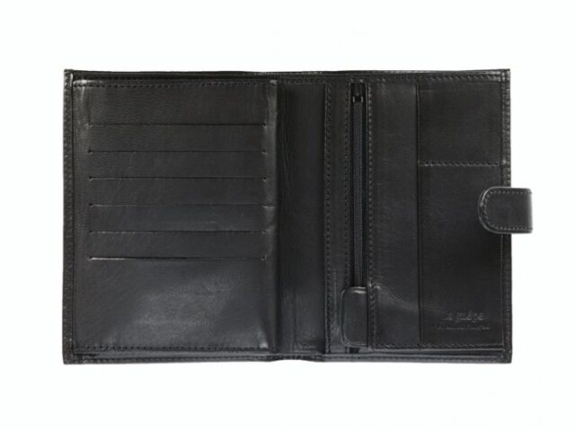 La Guêpe - Petite Maroquinerie - Portefeuille "Luxe" en cuir noir avec patte - 15 cm 4 volets - PM-020-01