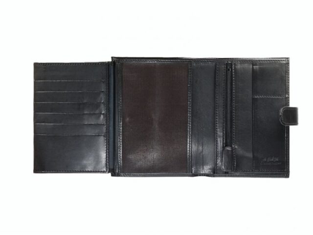 La Guêpe - Petite Maroquinerie - Portefeuille "Luxe" en cuir noir avec patte - 15 cm 4 volets - PM-020-01
