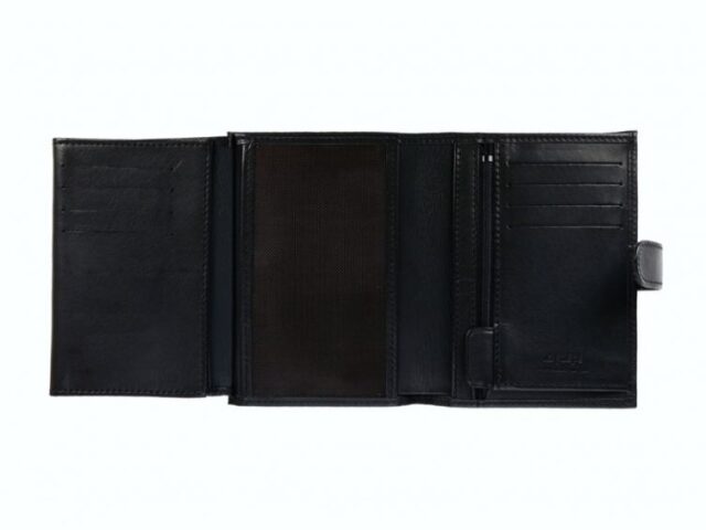 La Guêpe - Petite Maroquinerie - Portefeuille "Luxe" en cuir noir fermeture patte - 13 cm 4 volets - PM-016-01