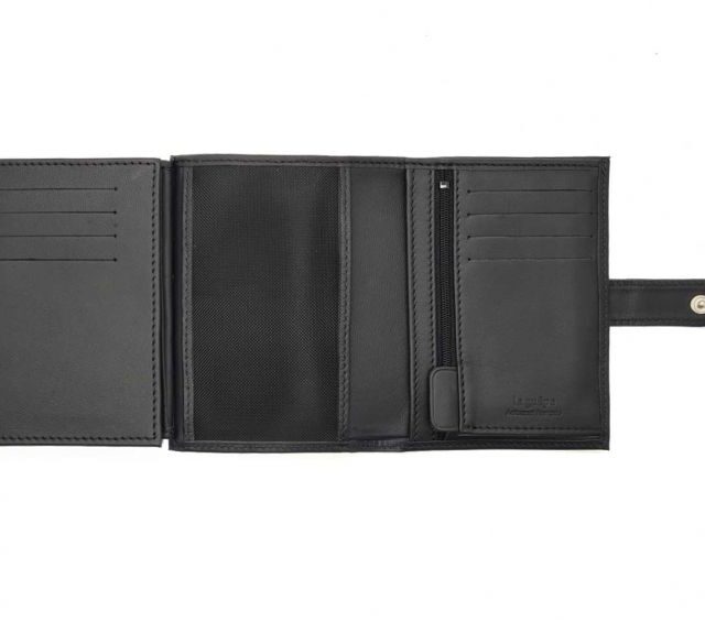 La Guêpe - Petite Maroquinerie - Portefeuille "Luxe" en cuir noir fermeture patte - 13 cm 4 volets - PM-016-01