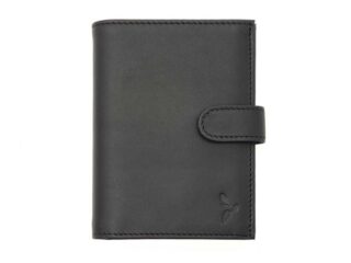 La Guêpe - Portefeuille “Luxe” en cuir noir fermeture patte – 13 cm 4 volets – PM-016-01
