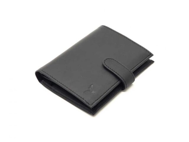 La Guêpe - Petite Maroquinerie - Portefeuille "Luxe" en cuir noir fermeture patte - 13 cm 4 volets - PM-016-01