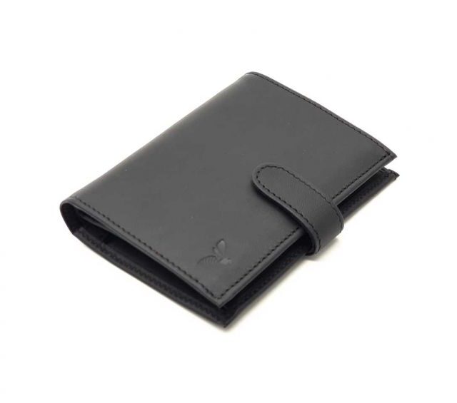 La Guêpe - Petite Maroquinerie - Portefeuille "Luxe" en cuir noir fermeture patte - 13 cm 4 volets - PM-016-01