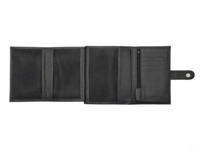 La Guêpe - Petite Maroquinerie - Portefeuille "Luxe" en cuir noir fermeture patte - 13 cm 4 volets - PM-016-01