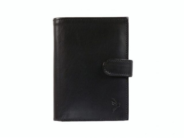 La Guêpe - Petite Maroquinerie - Portefeuille "Luxe" en cuir noir fermeture patte - 13 cm 4 volets - PM-016-01