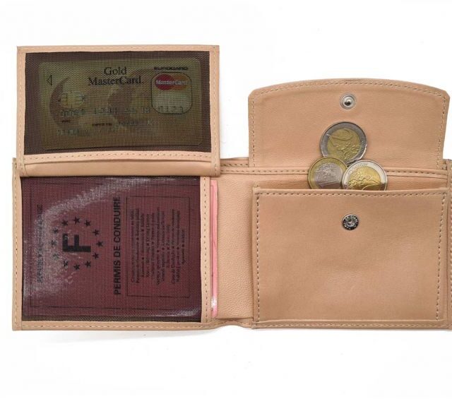 La Guêpe - Petite Maroquinerie - Portefeuille "Luxe" en cuir nude - 12 cm 3 volets à l'italienne - PM-015-01