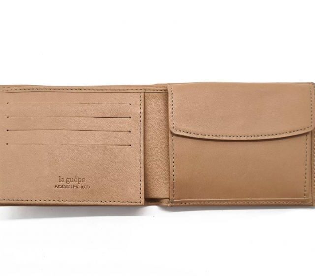 La Guêpe - Petite Maroquinerie - Portefeuille "Luxe" en cuir nude - 12 cm 3 volets à l'italienne - PM-015-01