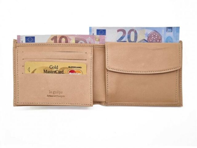 La Guêpe - Petite Maroquinerie - Portefeuille "Luxe" en cuir nude - 12 cm 3 volets à l'italienne - PM-015-01