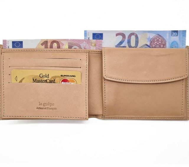 La Guêpe - Petite Maroquinerie - Portefeuille "Luxe" en cuir nude - 12 cm 3 volets à l'italienne - PM-015-01