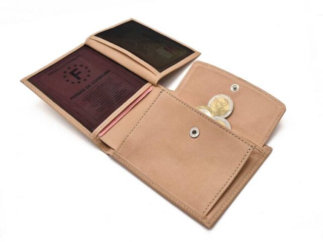 La Guêpe - Petite Maroquinerie - Portefeuille "Luxe" en cuir nude - 12 cm 3 volets à l'italienne - PM-015-01