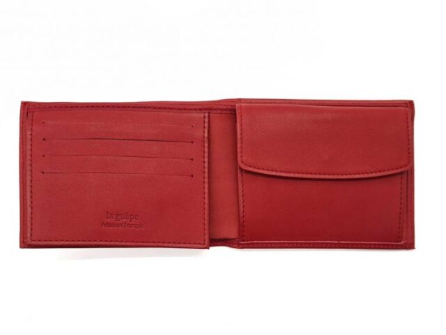 La Guêpe - Petite Maroquinerie - Portefeuille "Luxe" en cuir rouge - 12 cm 3 volets à l'italienne - PM-015-01
