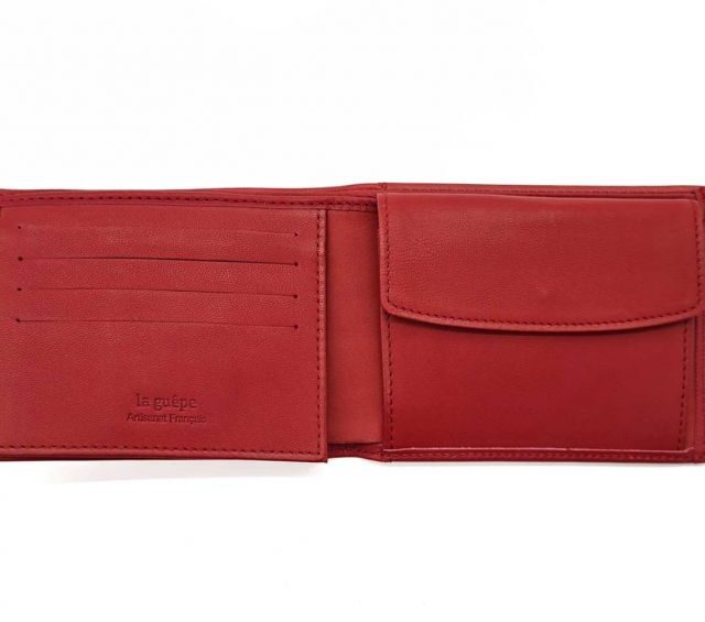 La Guêpe - Petite Maroquinerie - Portefeuille "Luxe" en cuir rouge - 12 cm 3 volets à l'italienne - PM-015-01