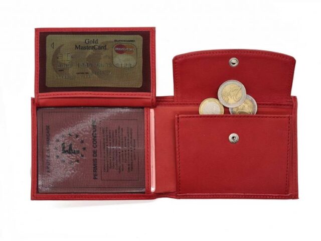 La Guêpe - Petite Maroquinerie - Portefeuille "Luxe" en cuir rouge - 12 cm 3 volets à l'italienne - PM-015-01