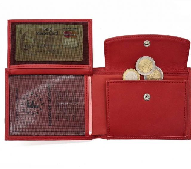 La Guêpe - Petite Maroquinerie - Portefeuille "Luxe" en cuir rouge - 12 cm 3 volets à l'italienne - PM-015-01