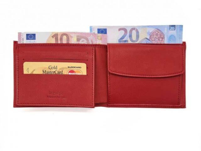 La Guêpe - Petite Maroquinerie - Portefeuille "Luxe" en cuir rouge - 12 cm 3 volets à l'italienne - PM-015-01