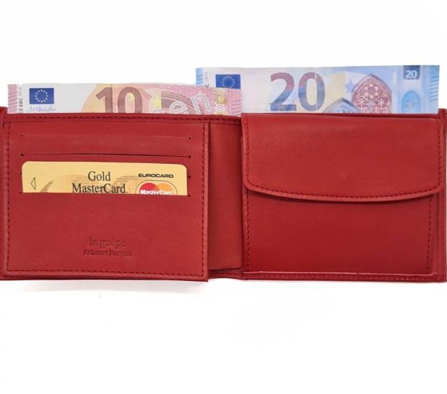 La Guêpe - Petite Maroquinerie - Portefeuille "Luxe" en cuir rouge - 12 cm 3 volets à l'italienne - PM-015-01