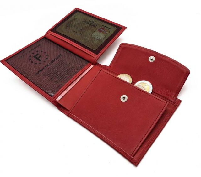 La Guêpe - Petite Maroquinerie - Portefeuille "Luxe" en cuir rouge - 12 cm 3 volets à l'italienne - PM-015-01