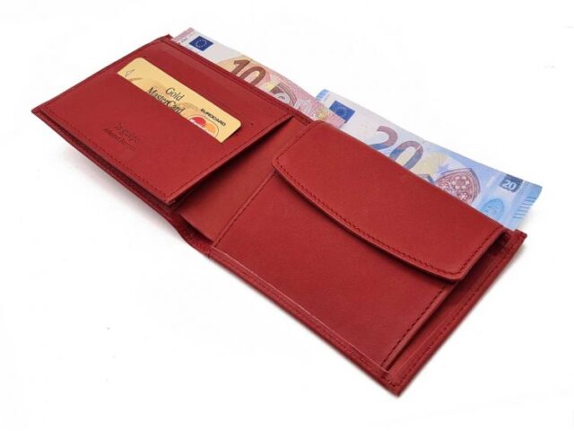 La Guêpe - Petite Maroquinerie - Portefeuille "Luxe" en cuir rouge - 12 cm 3 volets à l'italienne - PM-015-01