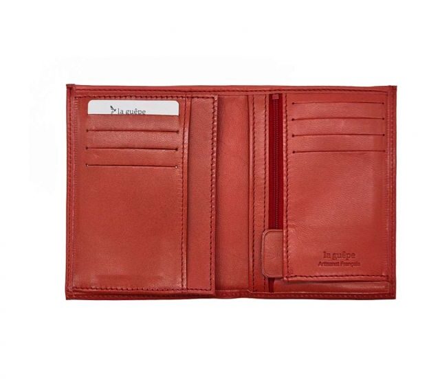 La Guêpe - Petite Maroquinerie - Portefeuille "Luxe" en cuir rouge - 13 cm