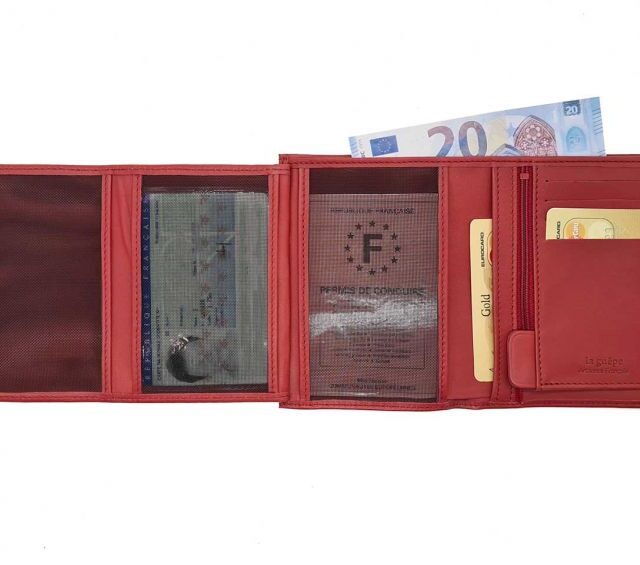 La Guêpe - Petite Maroquinerie - Portefeuille "Luxe" en cuir rouge - 13 cm - PM-028-01