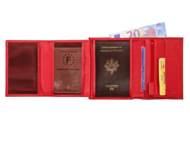 La Guêpe - Petite Maroquinerie - Portefeuille "Luxe" en cuir rouge - 15 cm 4 volets - PM-019-01