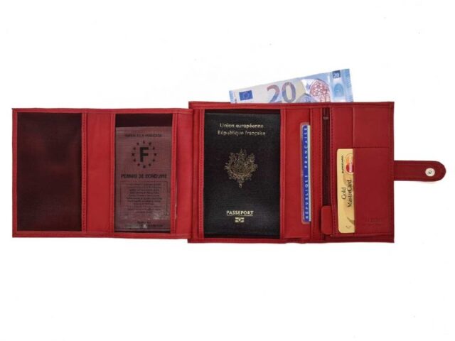 La Guêpe - Petite Maroquinerie - Portefeuille "Luxe" en cuir rouge avec patte - 15 cm 4 volets - PM-020-01