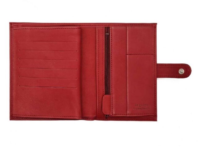 La Guêpe - Petite Maroquinerie - Portefeuille "Luxe" en cuir rouge avec patte - 15 cm 4 volets - PM-020-01