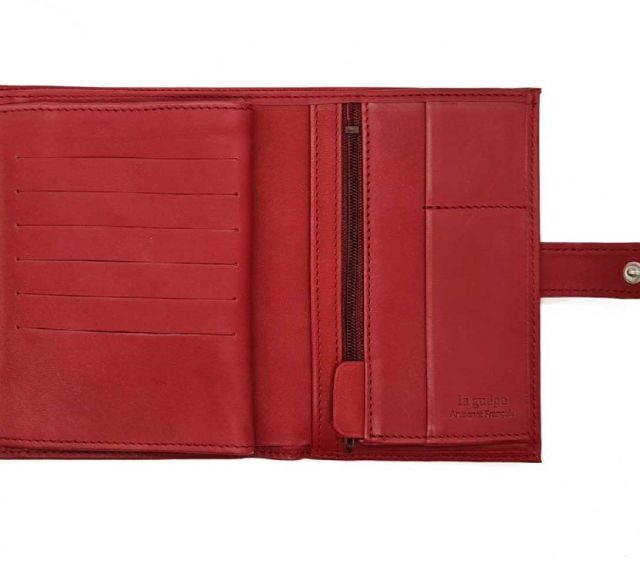 La Guêpe - Petite Maroquinerie - Portefeuille "Luxe" en cuir rouge avec patte - 15 cm 4 volets - PM-020-01