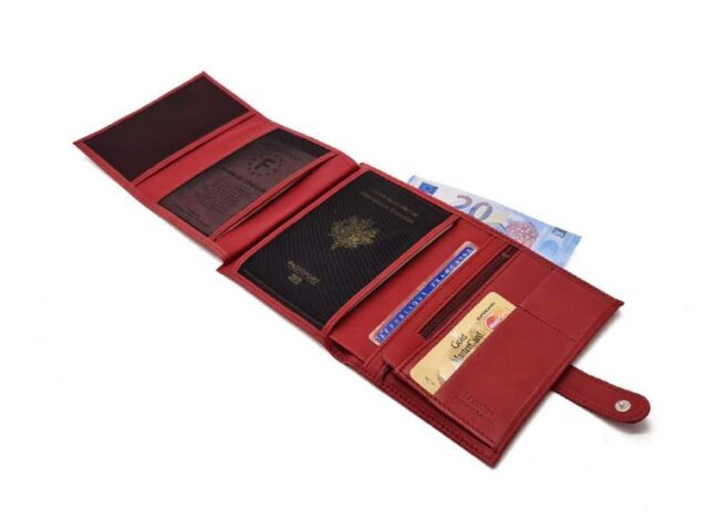 La Guêpe - Petite Maroquinerie - Portefeuille "Luxe" en cuir rouge avec patte - 15 cm 4 volets - PM-020-01