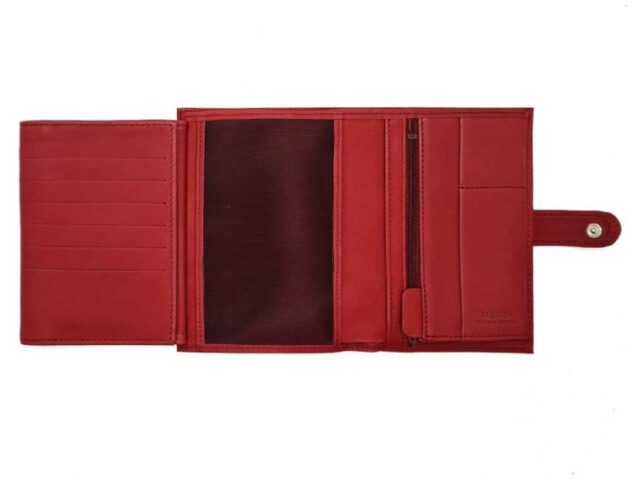 La Guêpe - Petite Maroquinerie - Portefeuille "Luxe" en cuir rouge avec patte - 15 cm 4 volets - PM-020-01