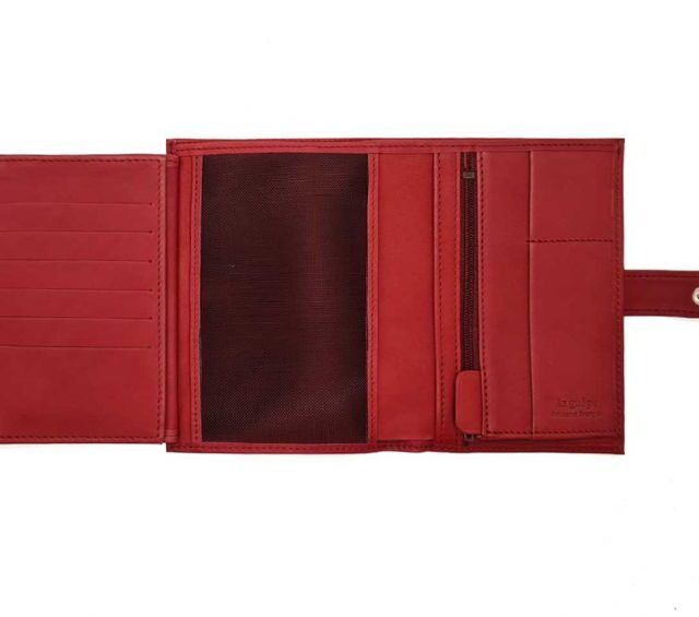 La Guêpe - Petite Maroquinerie - Portefeuille "Luxe" en cuir rouge avec patte - 15 cm 4 volets - PM-020-01