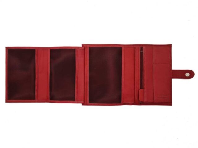 La Guêpe - Petite Maroquinerie - Portefeuille "Luxe" en cuir rouge avec patte - 15 cm 4 volets - PM-020-01