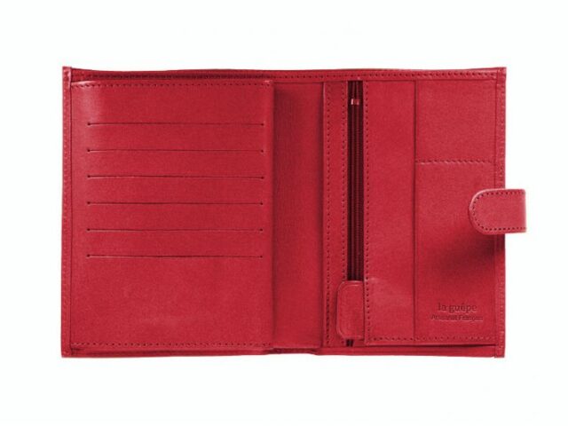 La Guêpe - Petite Maroquinerie - Portefeuille "Luxe" en cuir rouge avec patte - 15 cm 4 volets - PM-020-01
