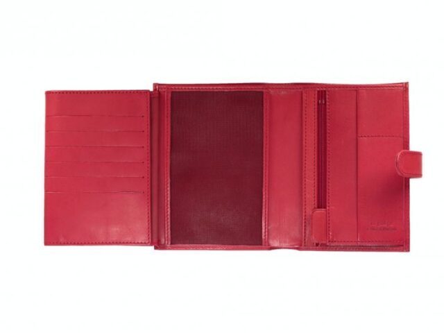 La Guêpe - Petite Maroquinerie - Portefeuille "Luxe" en cuir rouge avec patte - 15 cm 4 volets - PM-020-01