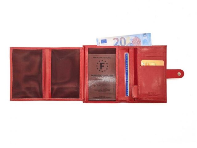 La Guêpe - Petite Maroquinerie - Portefeuille "Luxe" en cuir rouge fermeture patte - 13 cm 4 volets - PM-016-01