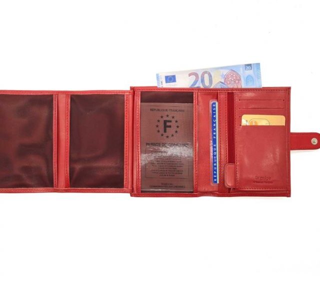 La Guêpe - Petite Maroquinerie - Portefeuille "Luxe" en cuir rouge fermeture patte - 13 cm 4 volets - PM-016-01