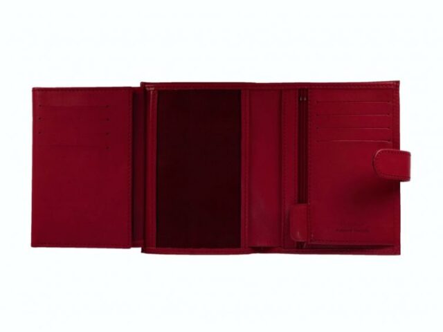 La Guêpe - Petite Maroquinerie - Portefeuille "Luxe" en cuir rouge fermeture patte - 13 cm 4 volets - PM-016-01