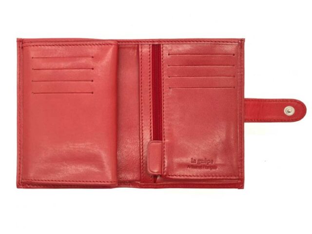 La Guêpe - Petite Maroquinerie - Portefeuille "Luxe" en cuir rouge fermeture patte - 13 cm 4 volets - PM-016-01