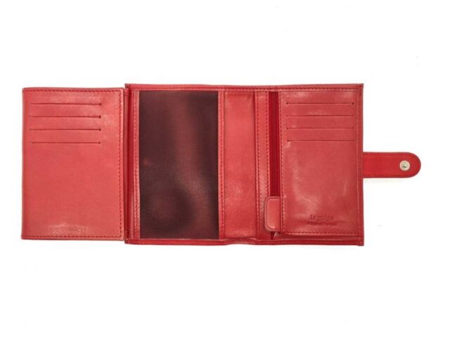 La Guêpe - Petite Maroquinerie - Portefeuille "Luxe" en cuir rouge fermeture patte - 13 cm 4 volets - PM-016-01